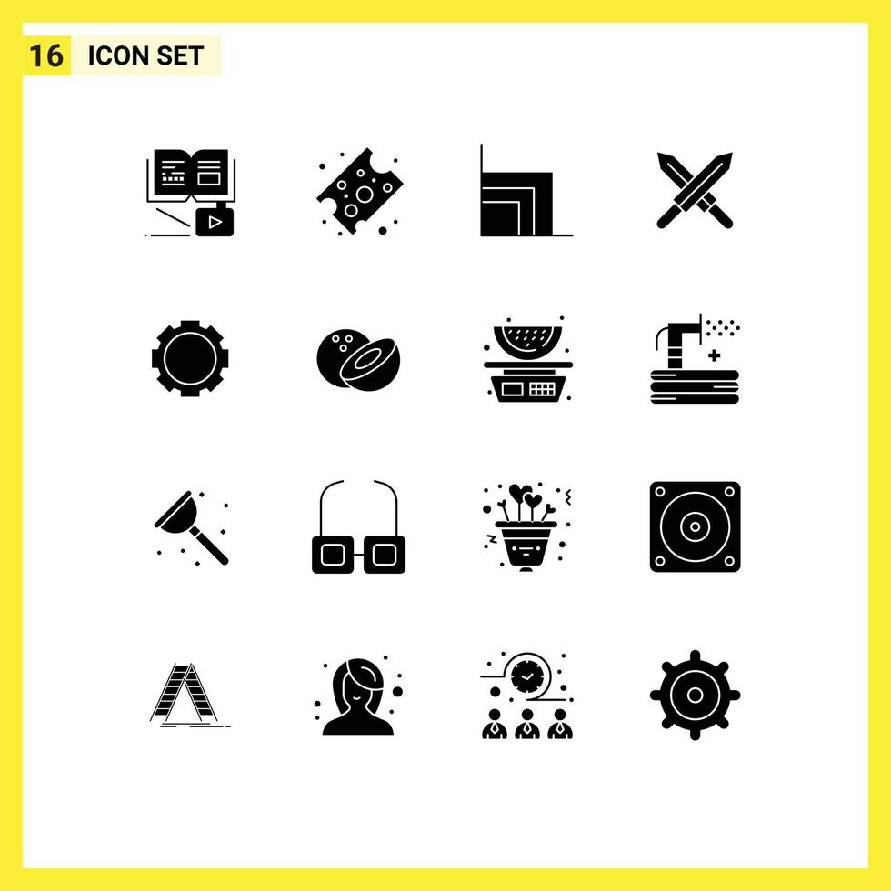 Set of 16 Commercial Solid Glyphs pack for coconut setting chart gear ireland Editable Vector Design Elements