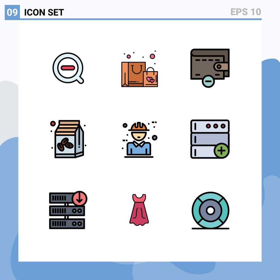 User Interface Pack of 9 Basic Filledline Flat Colors of character architecture delete bean coffee box Editable Vector Design Elements