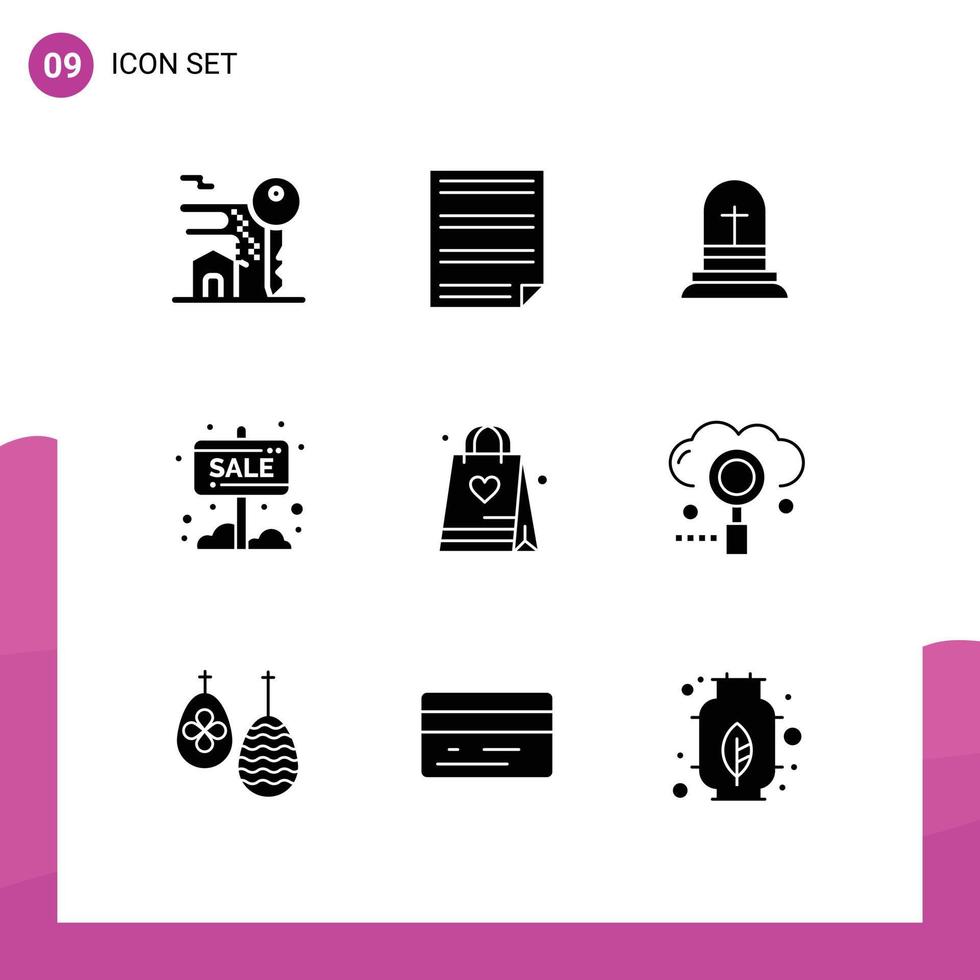 9 User Interface Solid Glyph Pack of modern Signs and Symbols of shop sale report info board easter Editable Vector Design Elements