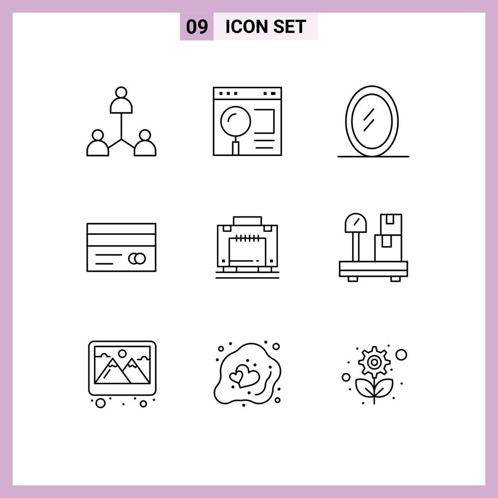 Set of 9 Modern UI Icons Symbols Signs for suitcase hotel web credit card card Editable Vector Design Elements