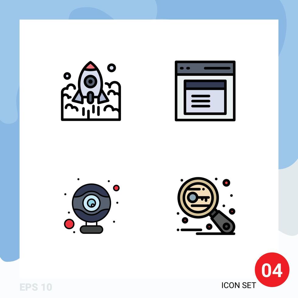 Group of 4 Filledline Flat Colors Signs and Symbols for launch user startup communication computer Editable Vector Design Elements