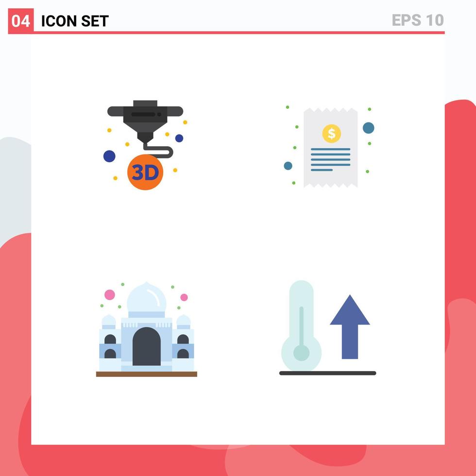 Set of 4 Commercial Flat Icons pack for printing mahal printing receipt india Editable Vector Design Elements