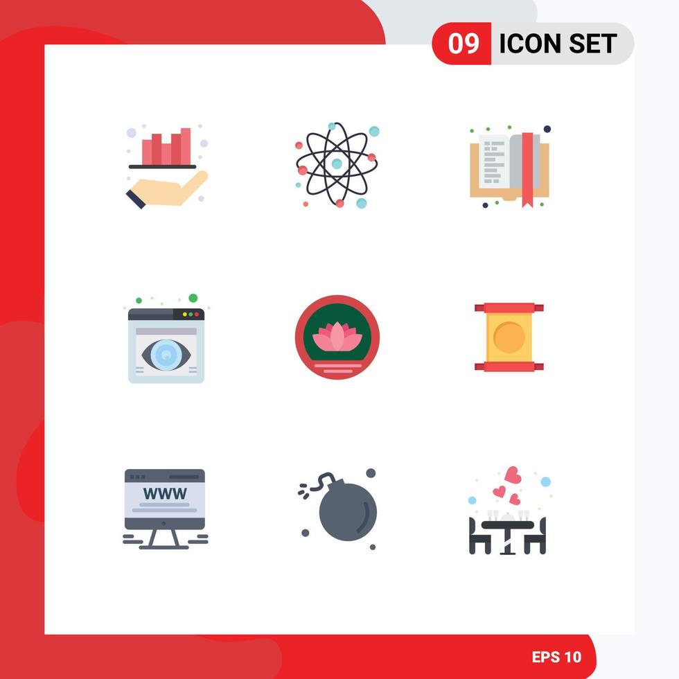9 Universal Flat Color Signs Symbols of bangladeshi browser book view eye Editable Vector Design Elements