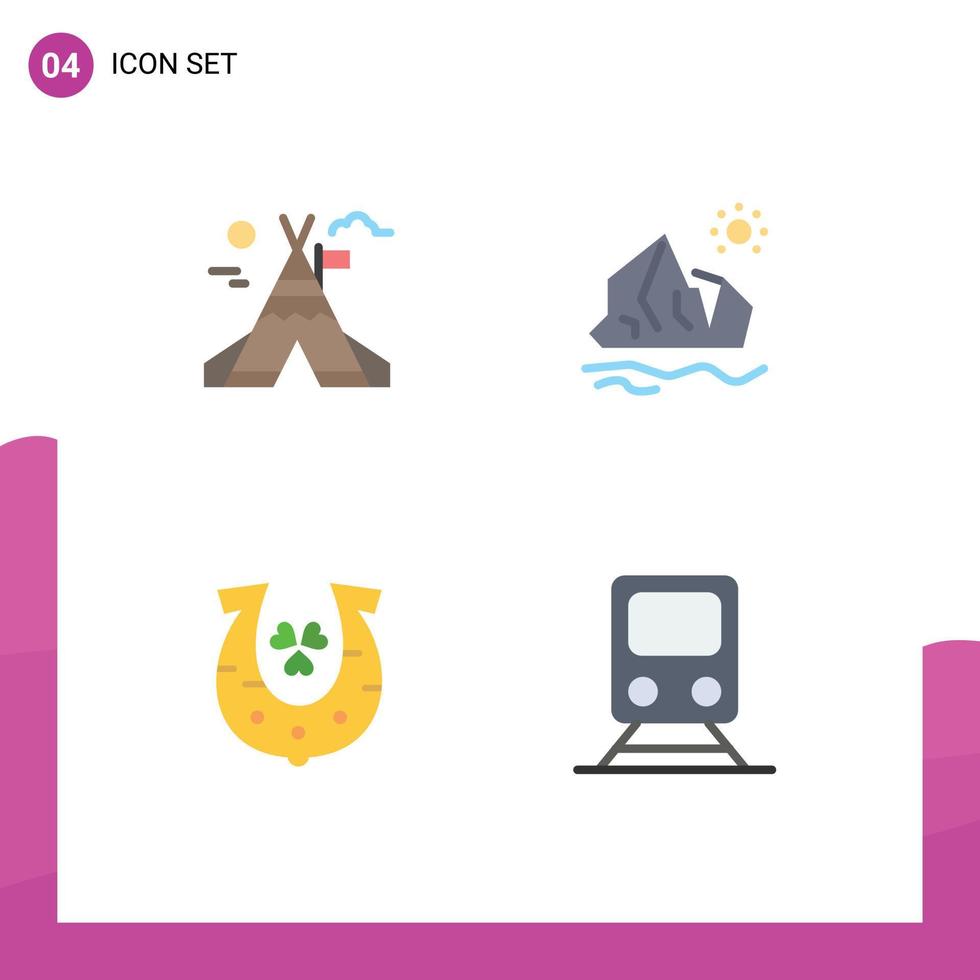 Modern Set of 4 Flat Icons Pictograph of fire work golden ecology iceberg luck Editable Vector Design Elements