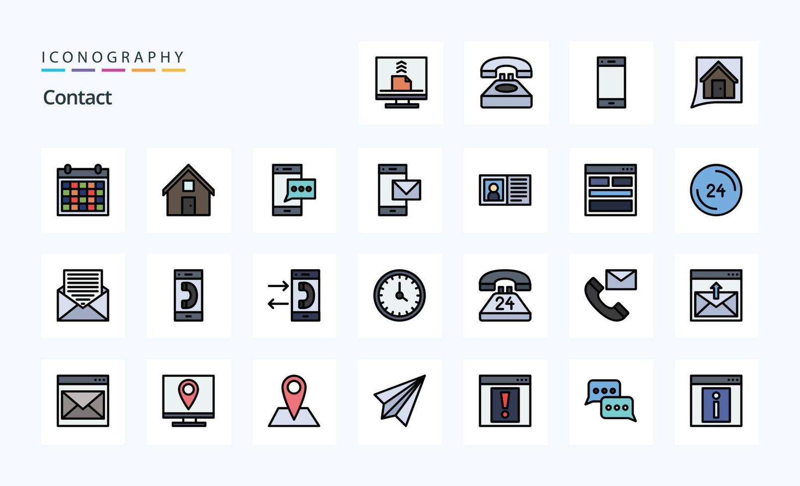 25 Contact Line Filled Style icon pack vector