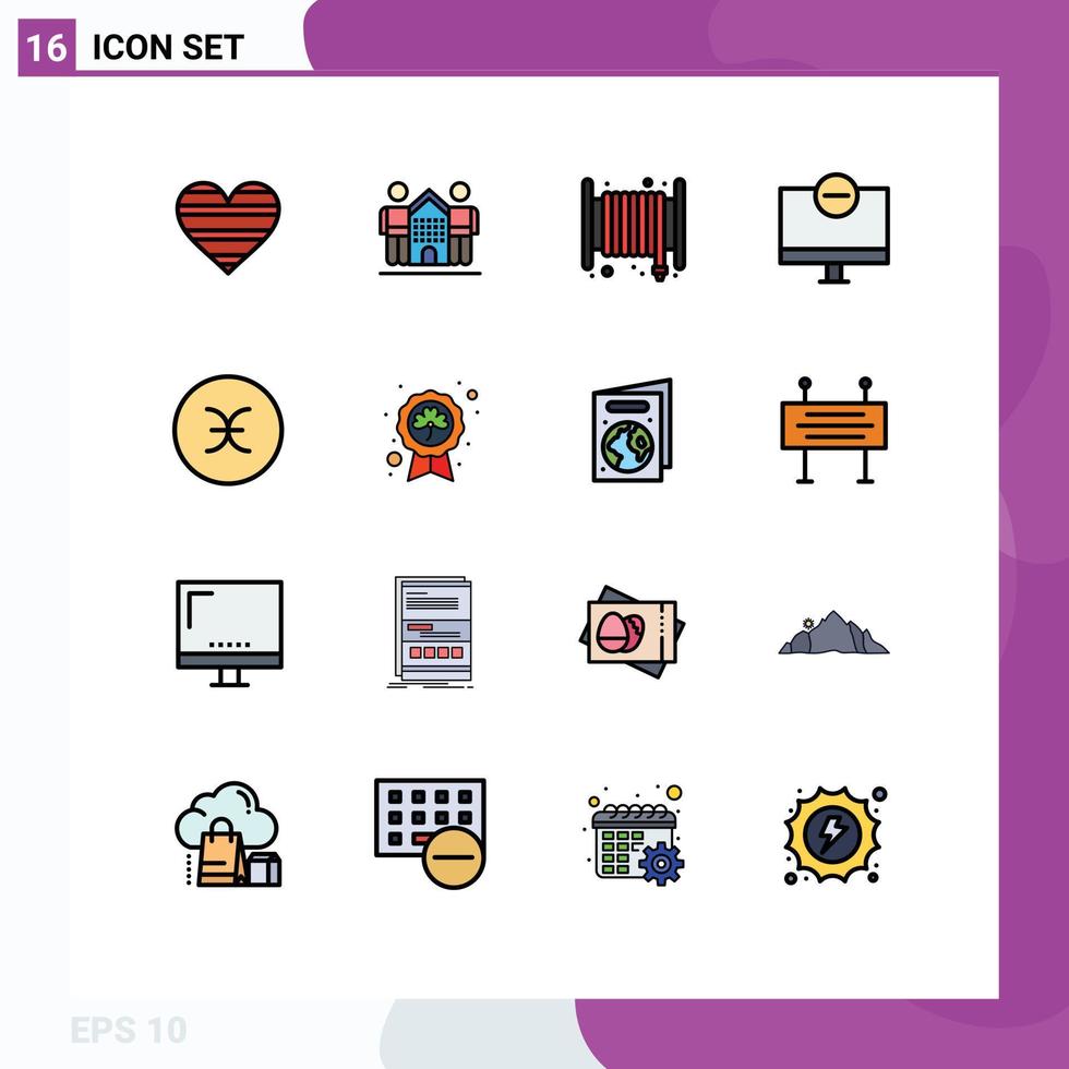 Modern Set of 16 Flat Color Filled Lines Pictograph of hardware devices home computers fire Editable Creative Vector Design Elements