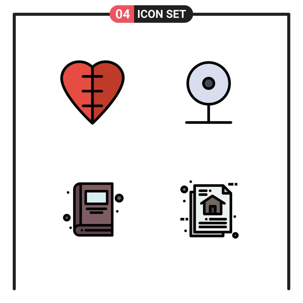 Universal Icon Symbols Group of 4 Modern Filledline Flat Colors of heart book medical sign media school Editable Vector Design Elements