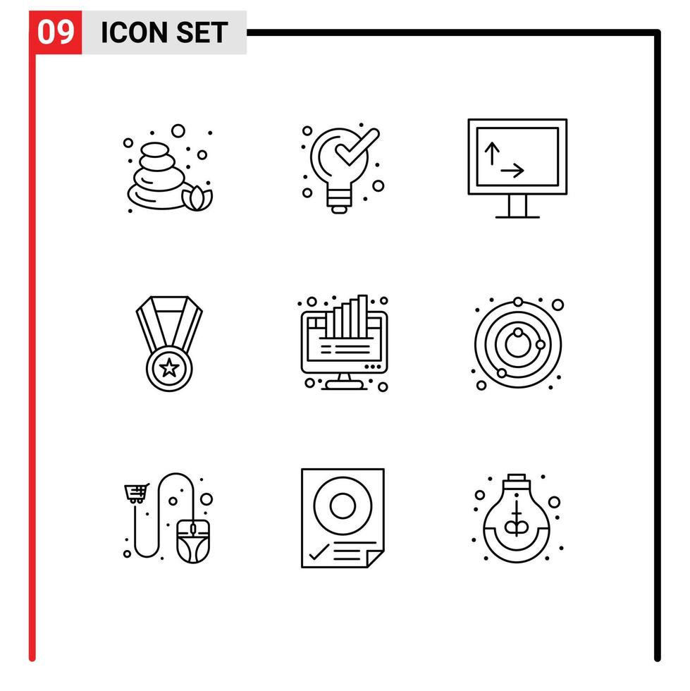 Modern Set of 9 Outlines Pictograph of pie computer tv chart medal Editable Vector Design Elements