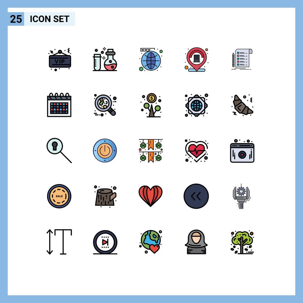 Universal Icon Symbols Group of 25 Modern Filled line Flat Colors of report location media hotel worldwide Editable Vector Design Elements