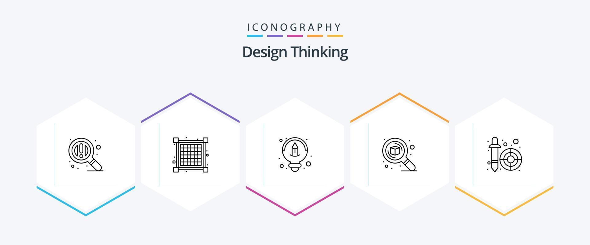 Design Thinking 25 Line icon pack including pipette. dropper. idea. color picker. thinking vector