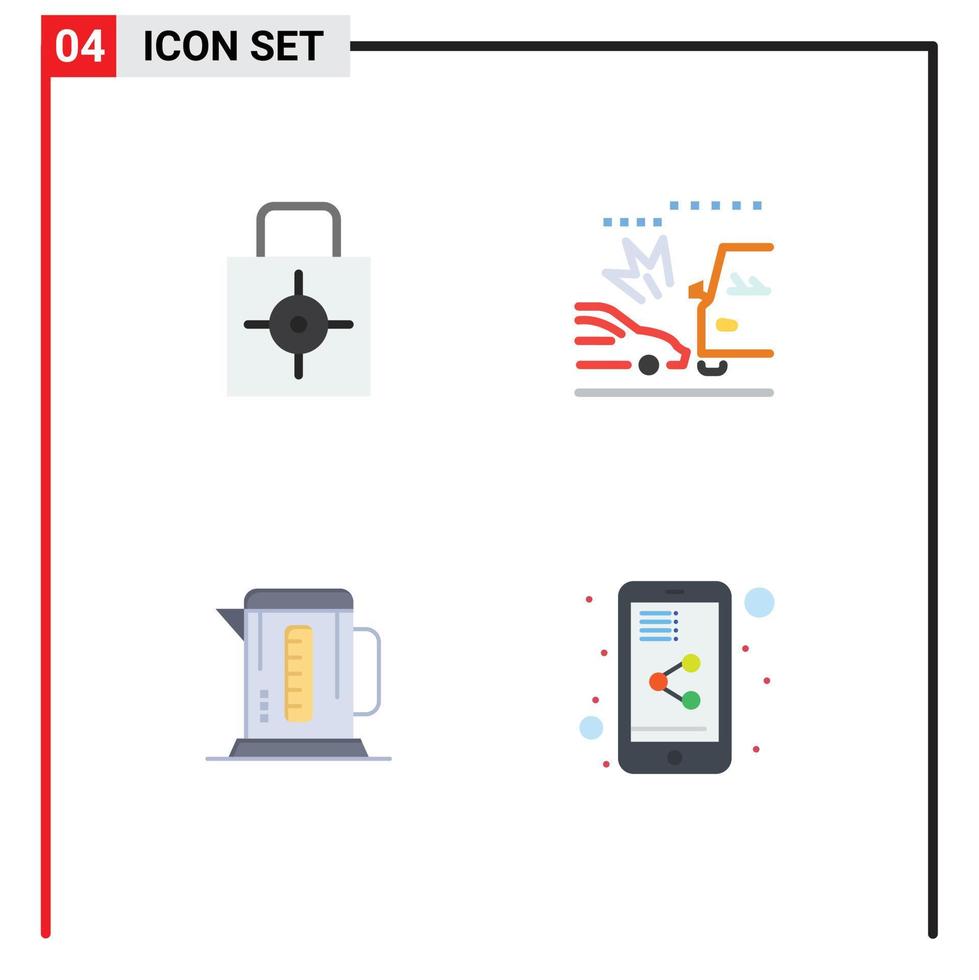 Set of 4 Vector Flat Icons on Grid for key boiler security car machine Editable Vector Design Elements