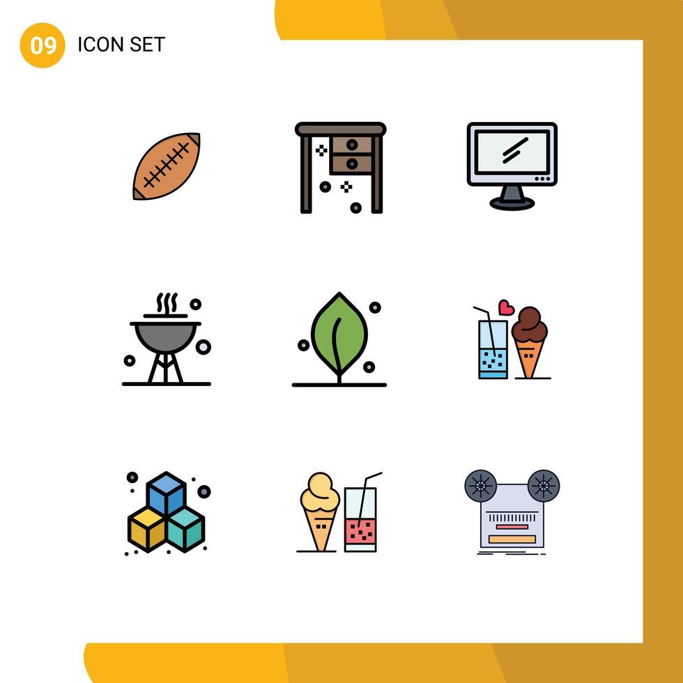 Group of 9 Modern Filledline Flat Colors Set for cook pc office imac monitor Editable Vector Design Elements