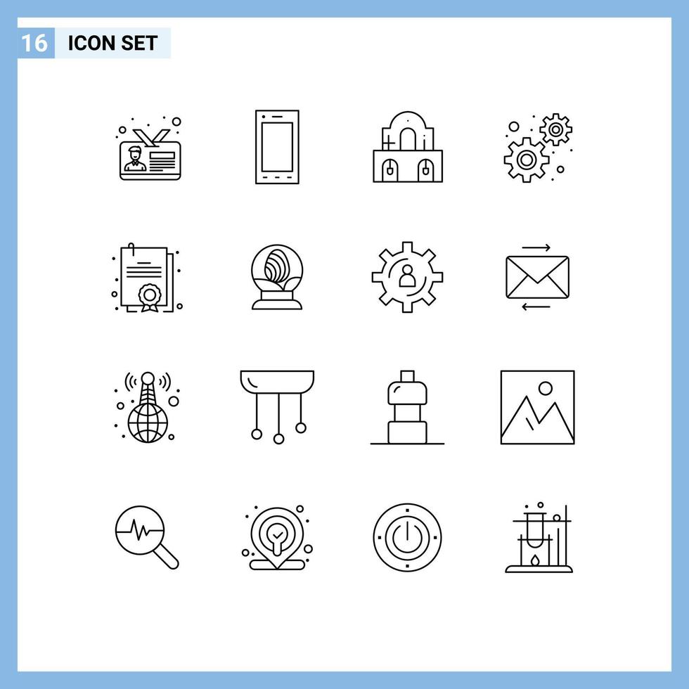 16 User Interface Outline Pack of modern Signs and Symbols of degree settings tablet gears easter Editable Vector Design Elements