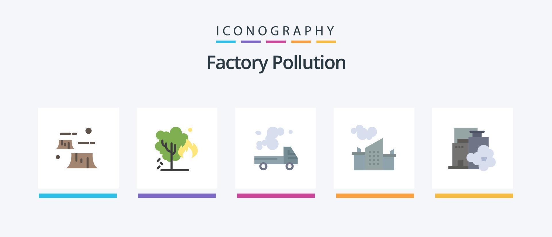 Factory Pollution Flat 5 Icon Pack Including pollution. industry. pollution. factory. gas. Creative Icons Design vector