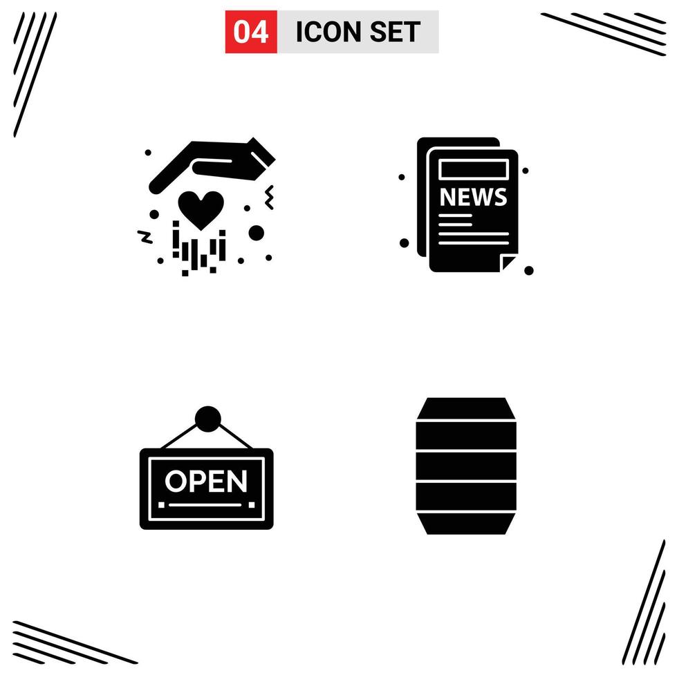 Universal Icon Symbols Group of 4 Modern Solid Glyphs of gift hotel article open drink Editable Vector Design Elements