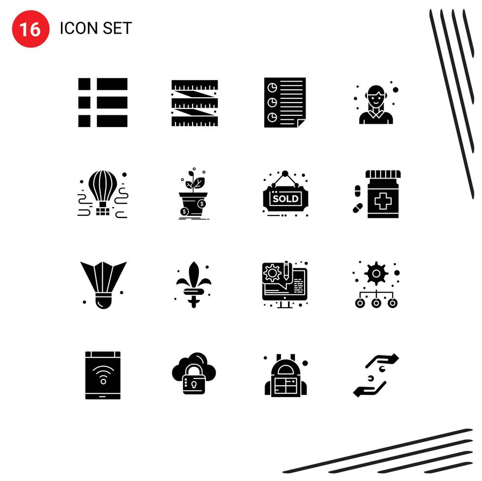 Universal Icon Symbols Group of 16 Modern Solid Glyphs of air woman document female avatar Editable Vector Design Elements