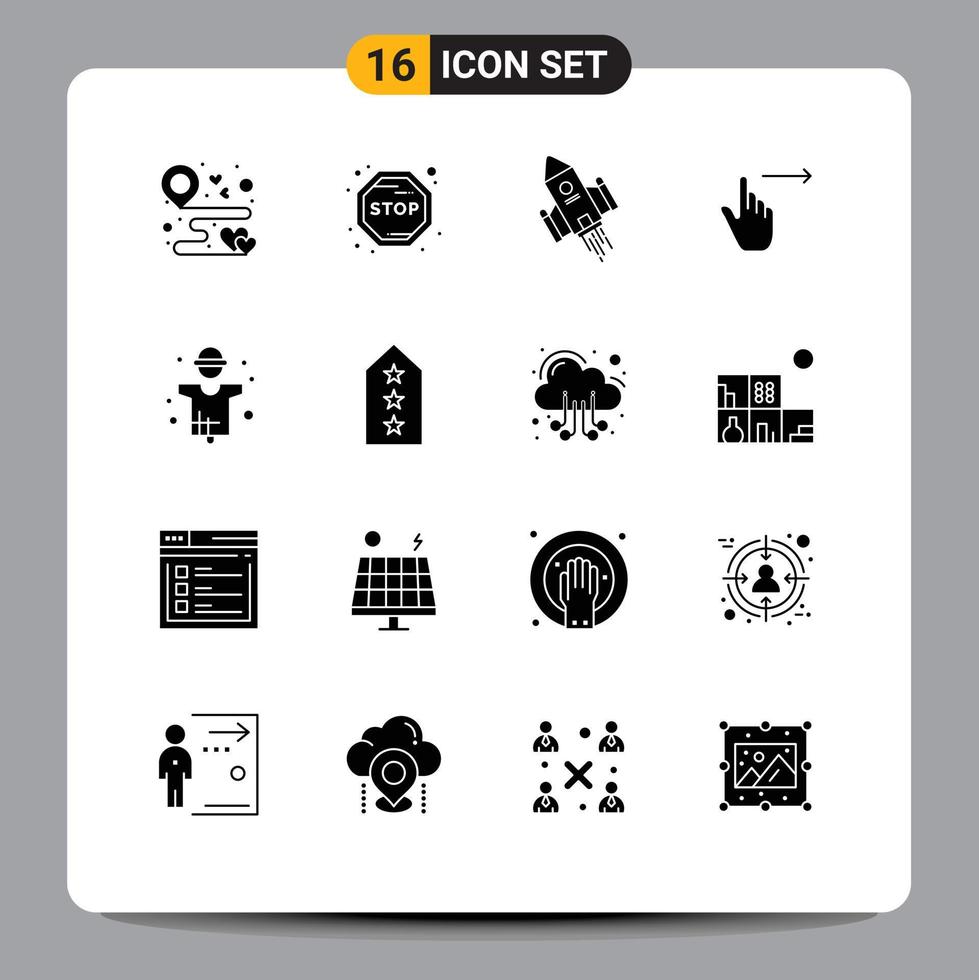 Modern Set of 16 Solid Glyphs and symbols such as swipe right space craft gestures launch Editable Vector Design Elements