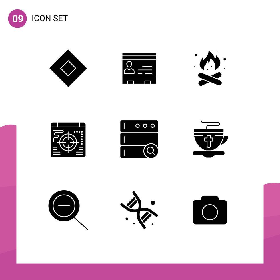 9 Universal Solid Glyph Signs Symbols of business nature office hot camping Editable Vector Design Elements