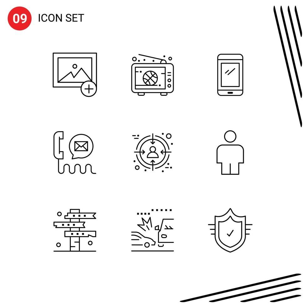 Set of 9 Commercial Outlines pack for mail email phone contact iphone Editable Vector Design Elements