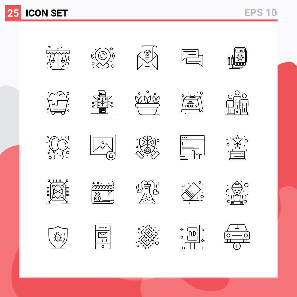 25 User Interface Line Pack of modern Signs and Symbols of communication bubble map pin chat greeting Editable Vector Design Elements