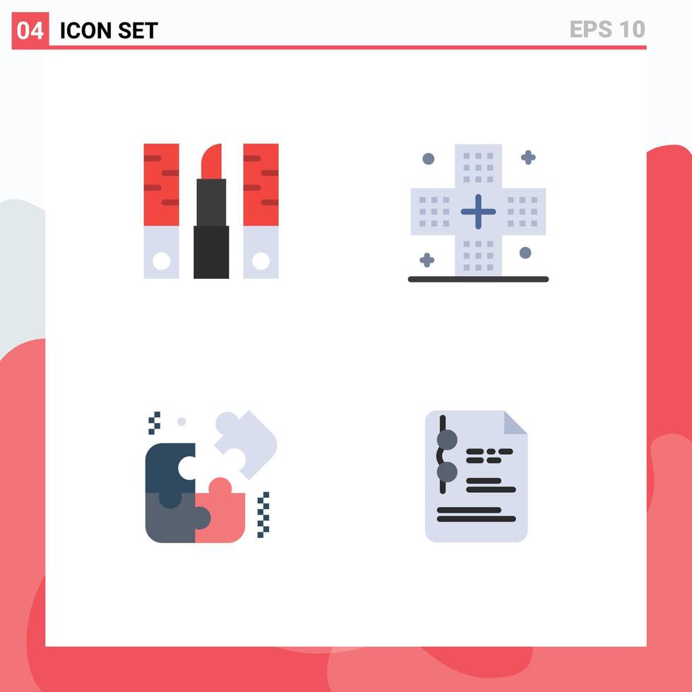 4 Universal Flat Icon Signs Symbols of beautician medicine lipstick fitness puzzle Editable Vector Design Elements