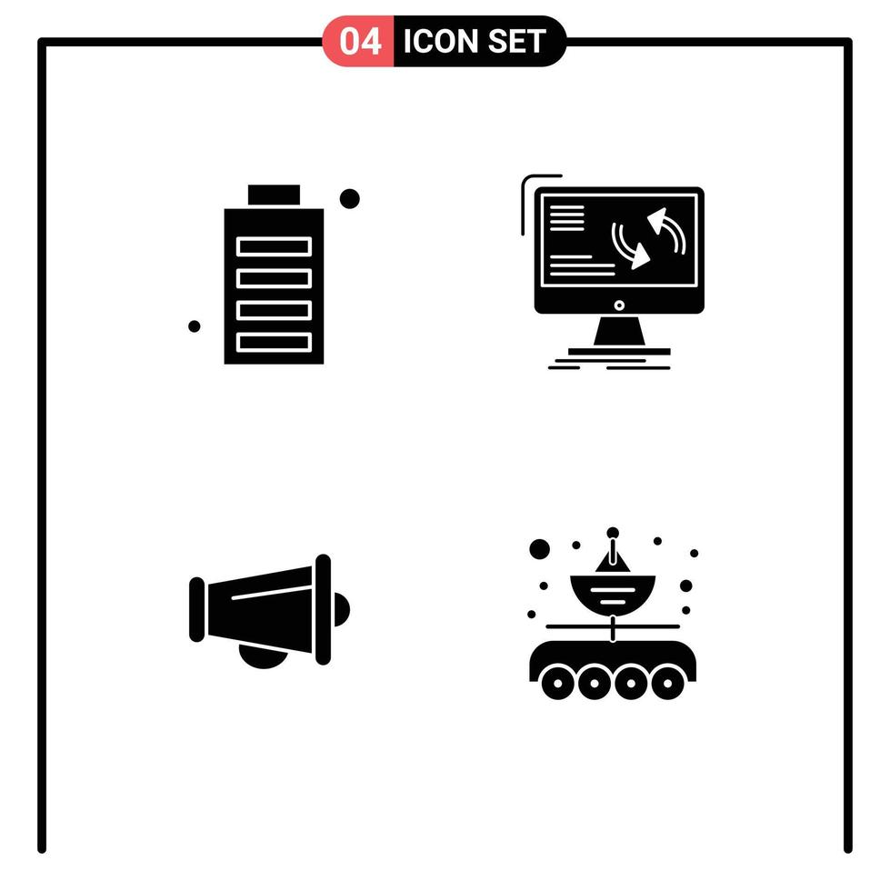 Set of 4 Modern UI Icons Symbols Signs for battery computer full sync announce Editable Vector Design Elements