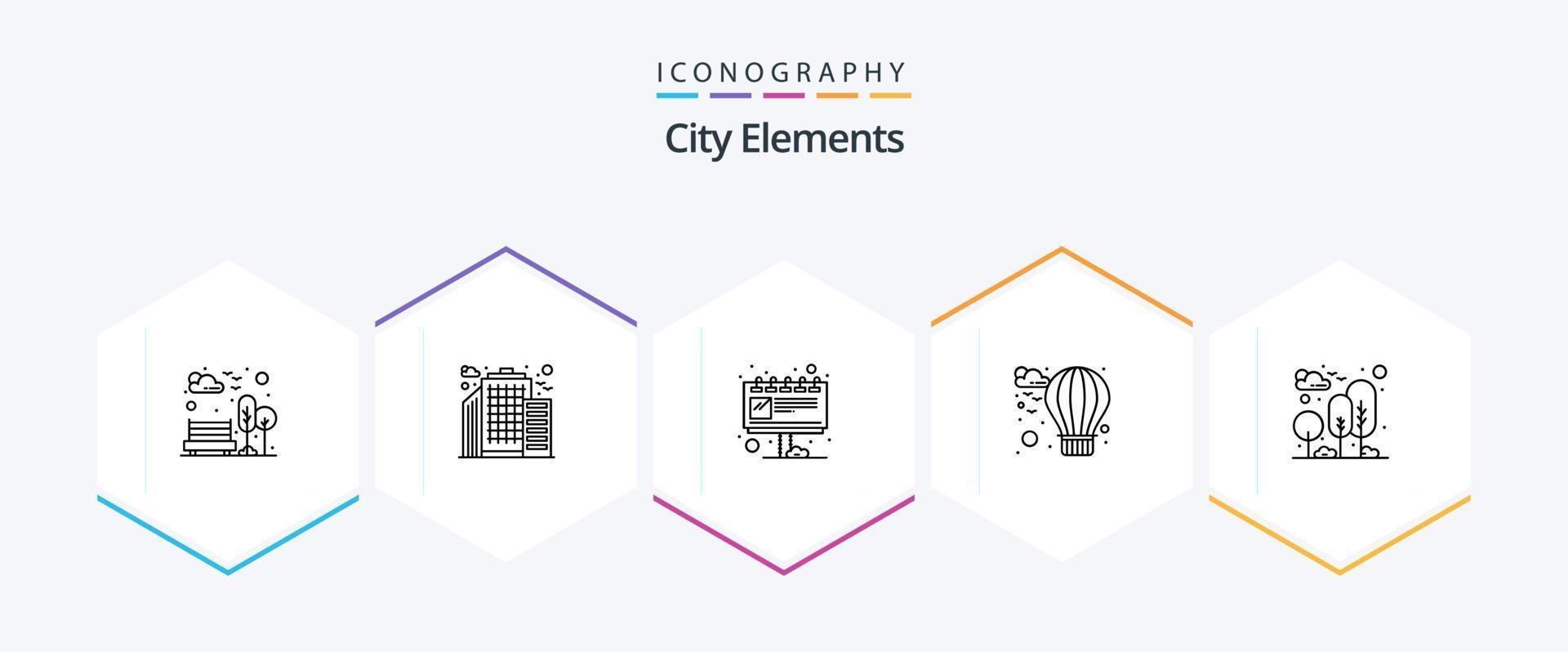 City Elements 25 Line icon pack including park. garden. billboard. city. balloon vector