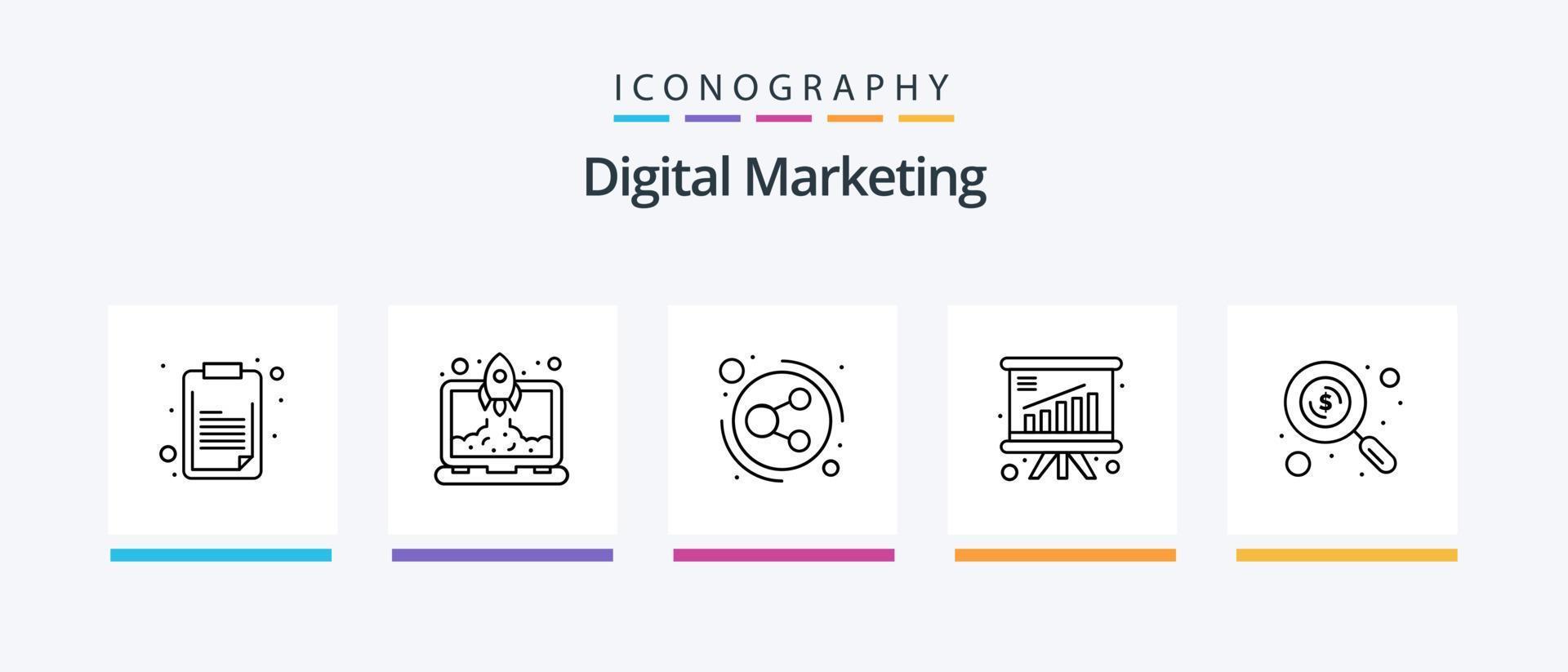 Digital Marketing Line 5 Icon Pack Including research. file. clipboard. document. archive. Creative Icons Design vector