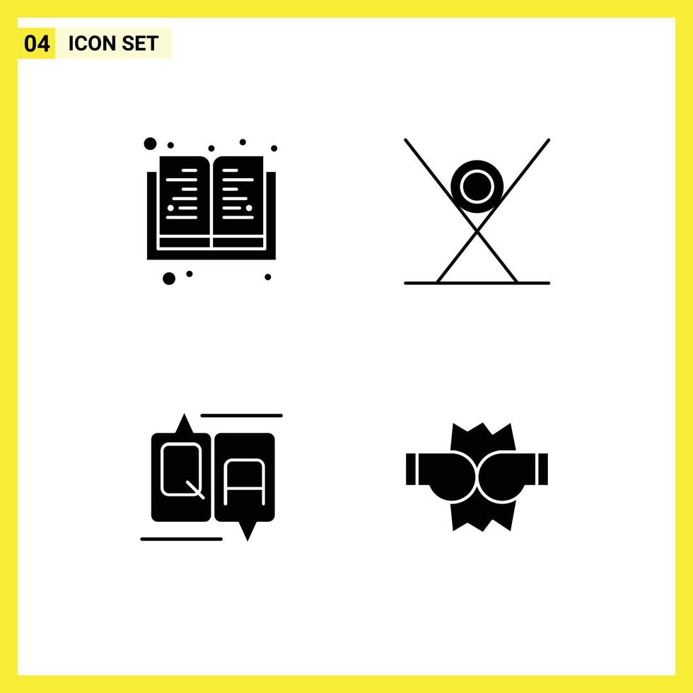 Pictogram Set of 4 Simple Solid Glyphs of book comment drink kitchen message Editable Vector Design Elements