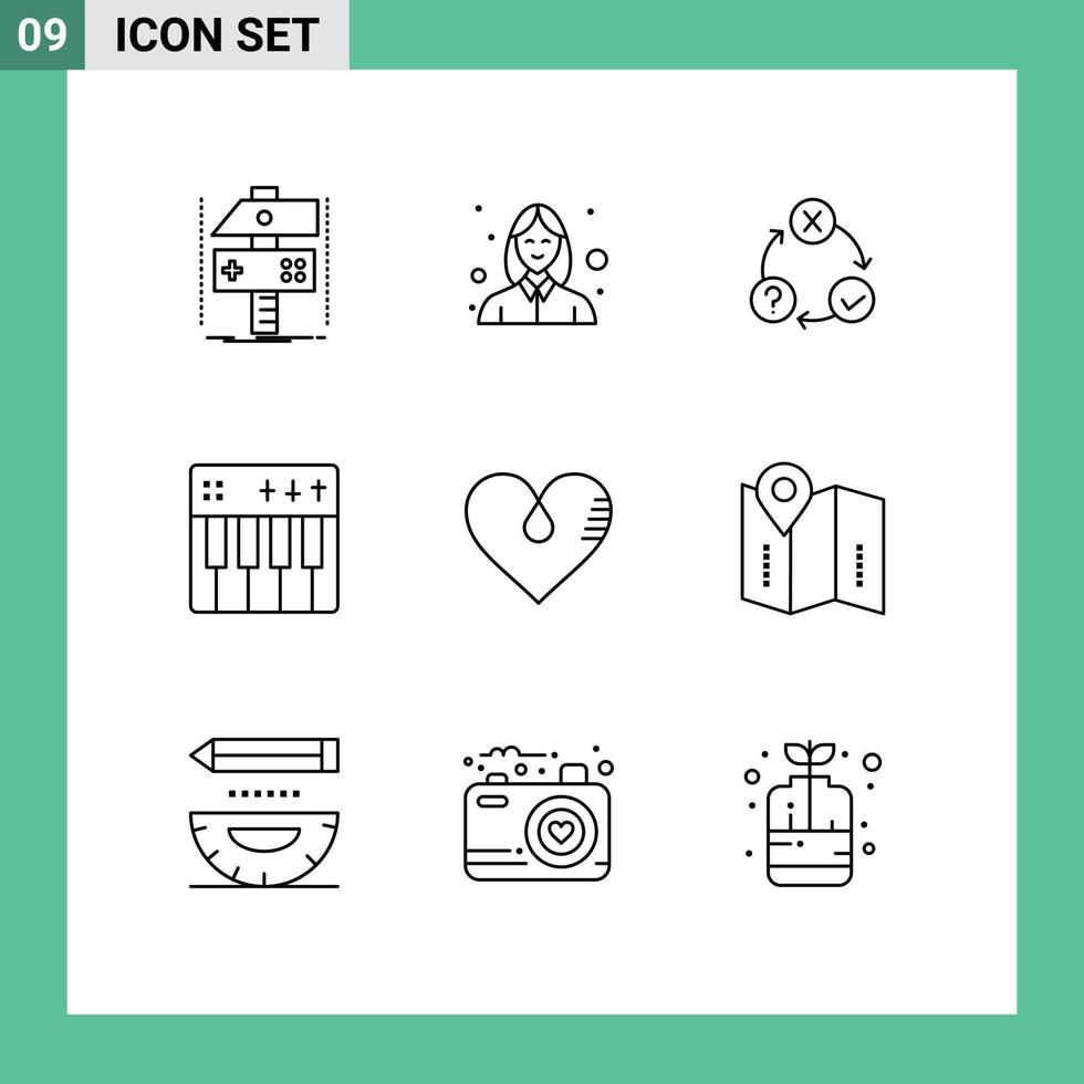 Universal Icon Symbols Group of 9 Modern Outlines of music event beautician celebration organization Editable Vector Design Elements