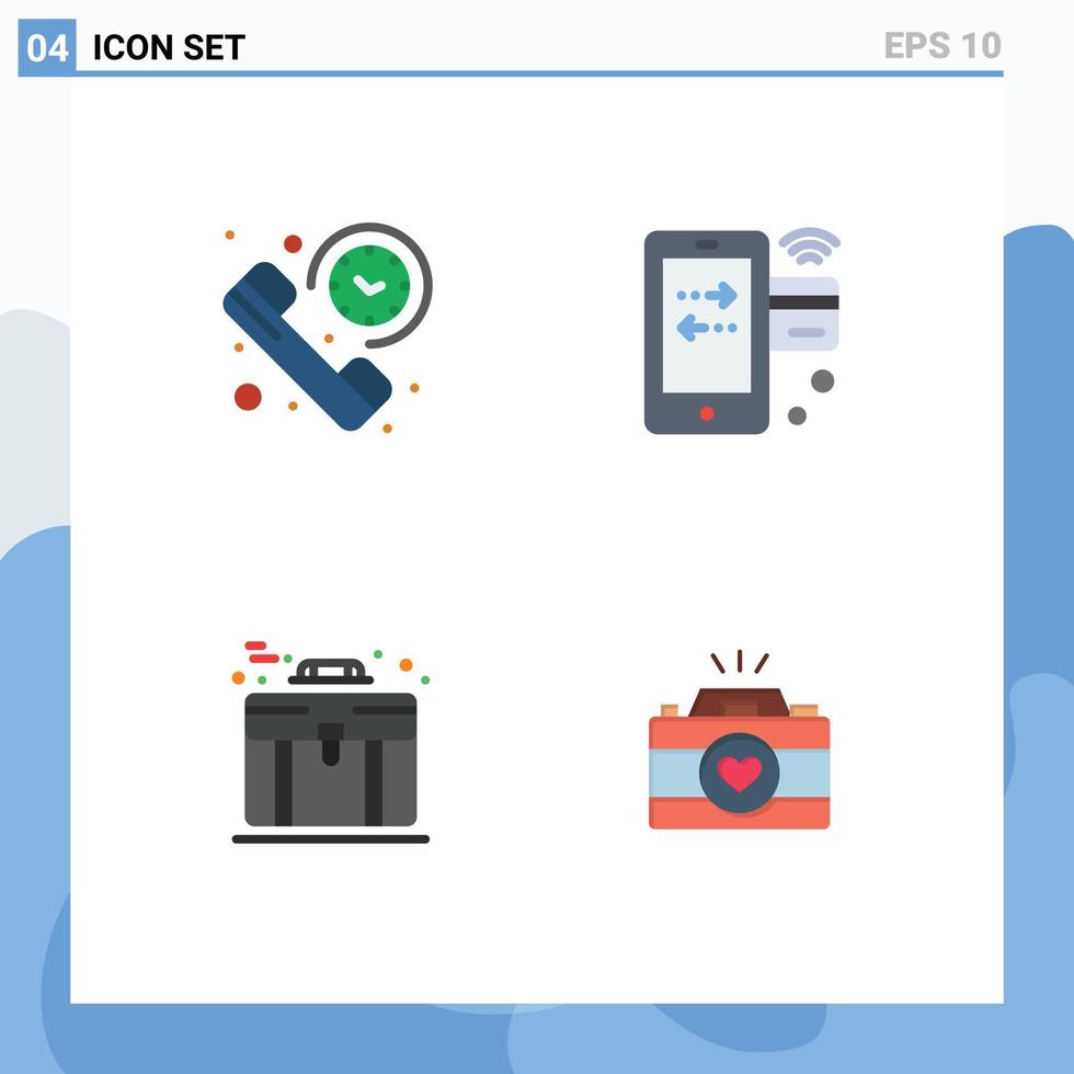 Group of 4 Flat Icons Signs and Symbols for call wifi summary credit bag Editable Vector Design Elements