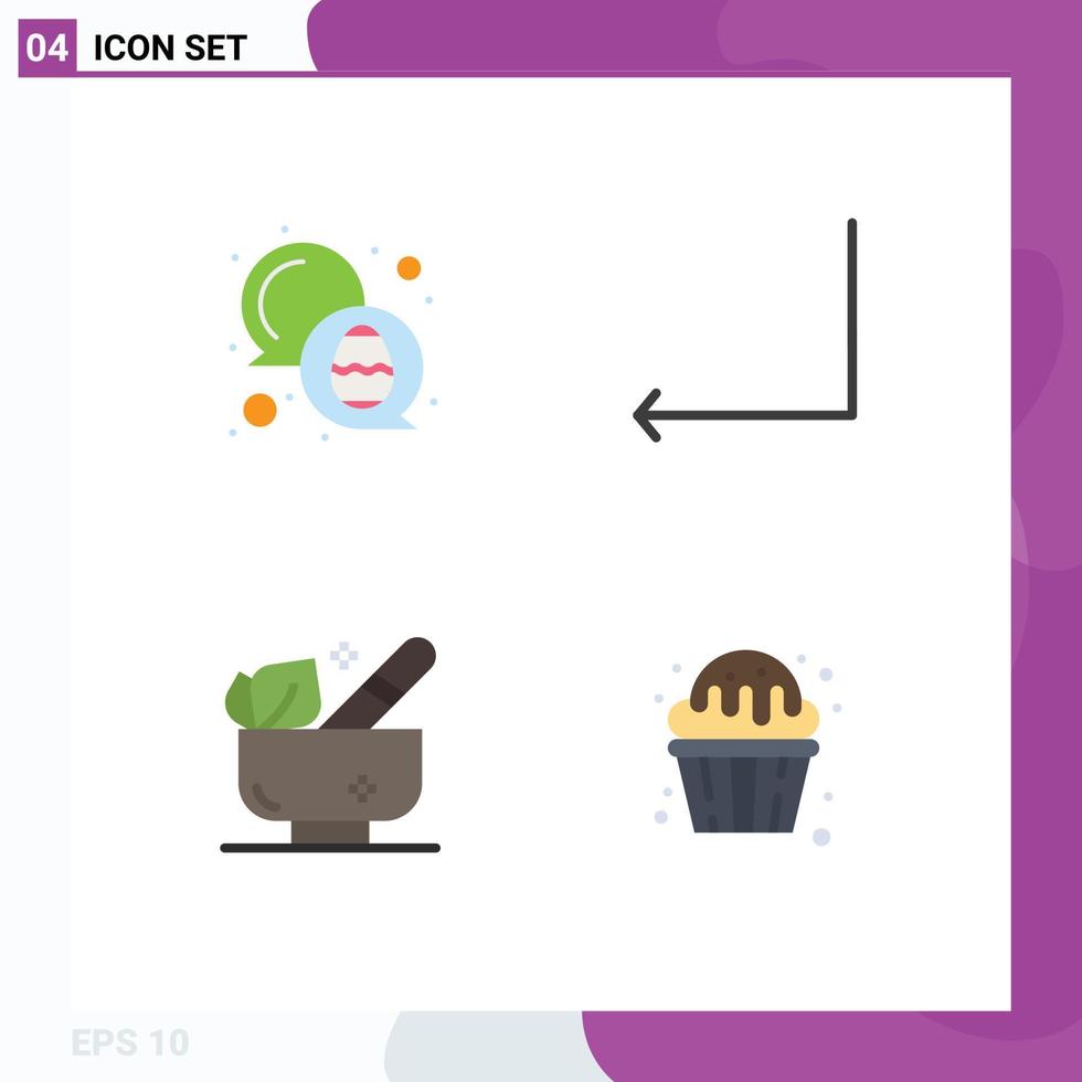 Pictogram Set of 4 Simple Flat Icons of chat spa egg enter cupcake Editable Vector Design Elements