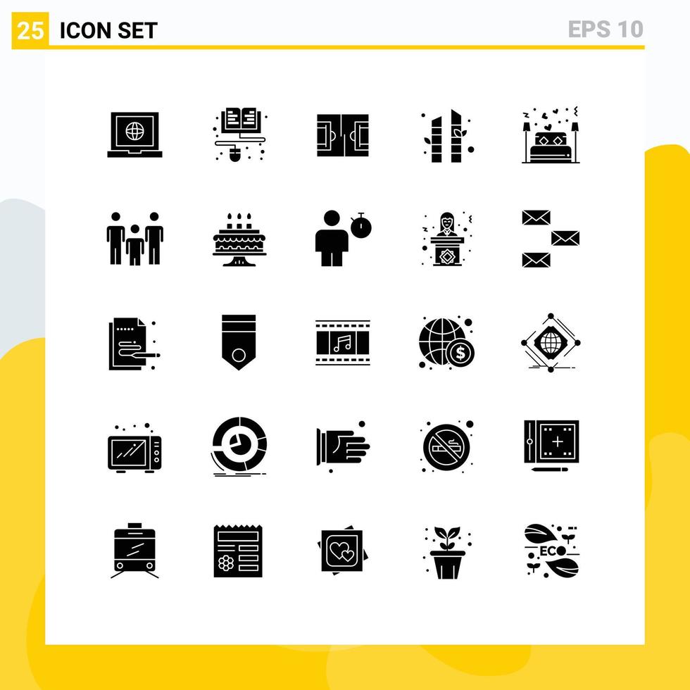 25 User Interface Solid Glyph Pack of modern Signs and Symbols of lover couple field bed tree Editable Vector Design Elements