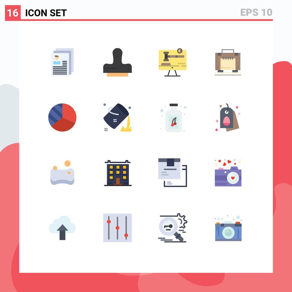 Set of 16 Modern UI Icons Symbols Signs for graph luggage copy right suitcase hotel Editable Pack of Creative Vector Design Elements