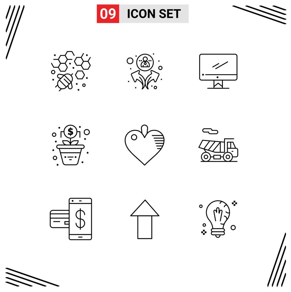 9 Outline concept for Websites Mobile and Apps bike heart device healthcare money Editable Vector Design Elements