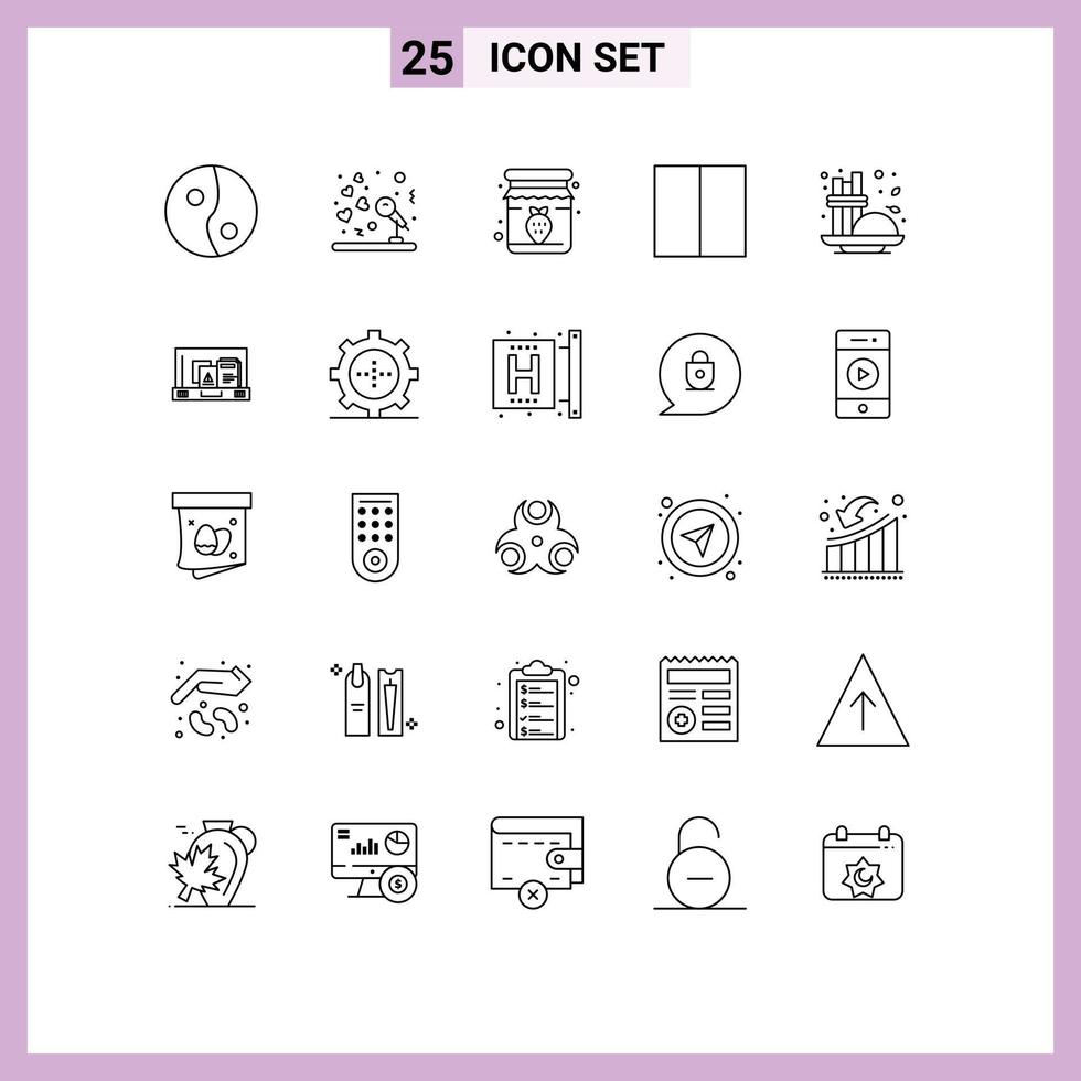 User Interface Pack of 25 Basic Lines of seasoning coffee strawberry cinnamon layout Editable Vector Design Elements
