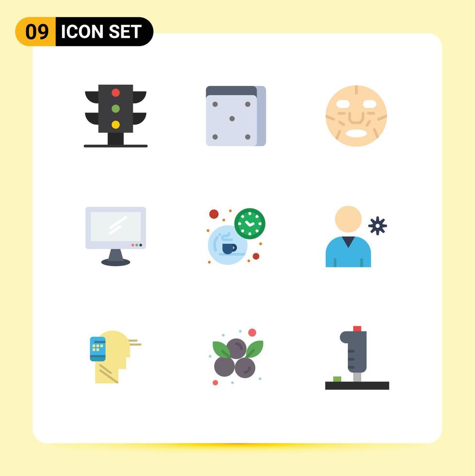 Stock Vector Icon Pack of 9 Line Signs and Symbols for coffee pc face imac monitor Editable Vector Design Elements