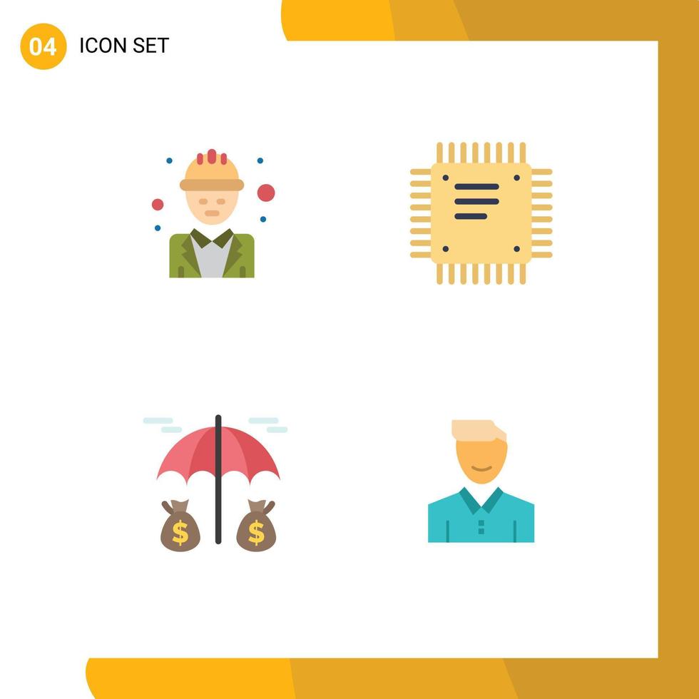 4 Universal Flat Icon Signs Symbols of chief processor labour circuit board insurance Editable Vector Design Elements