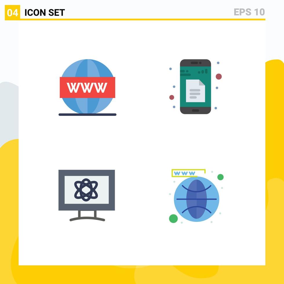 Pictogram Set of 4 Simple Flat Icons of engine atom seo docs science Editable Vector Design Elements