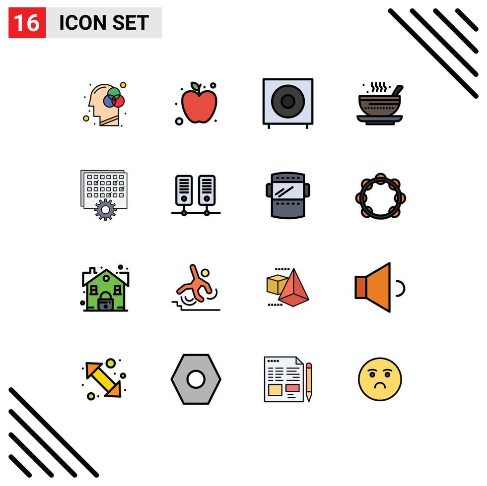 Mobile Interface Flat Color Filled Line Set of 16 Pictograms of event tea devices hot soup Editable Creative Vector Design Elements