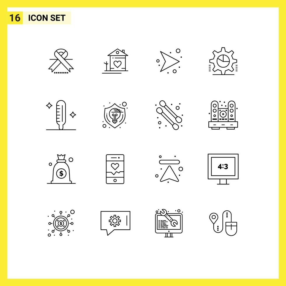 Modern Set of 16 Outlines Pictograph of statistics pie graph hut gear right Editable Vector Design Elements