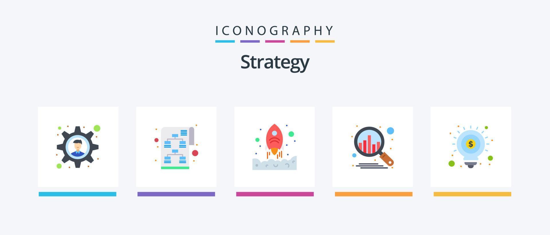 estrategia plano 5 5 icono paquete incluso marketing. dinero. cohete. idea. plan. creativo íconos diseño vector