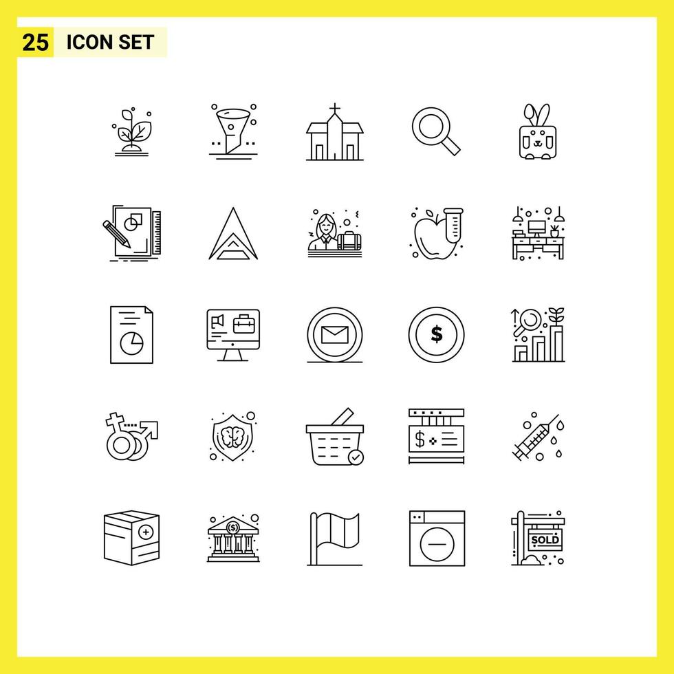 25 User Interface Line Pack of modern Signs and Symbols of bynny zoom building search monastery Editable Vector Design Elements