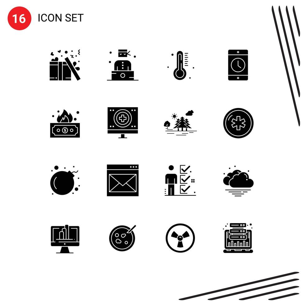 16 User Interface Solid Glyph Pack of modern Signs and Symbols of risky phone hot mobile cellphone Editable Vector Design Elements