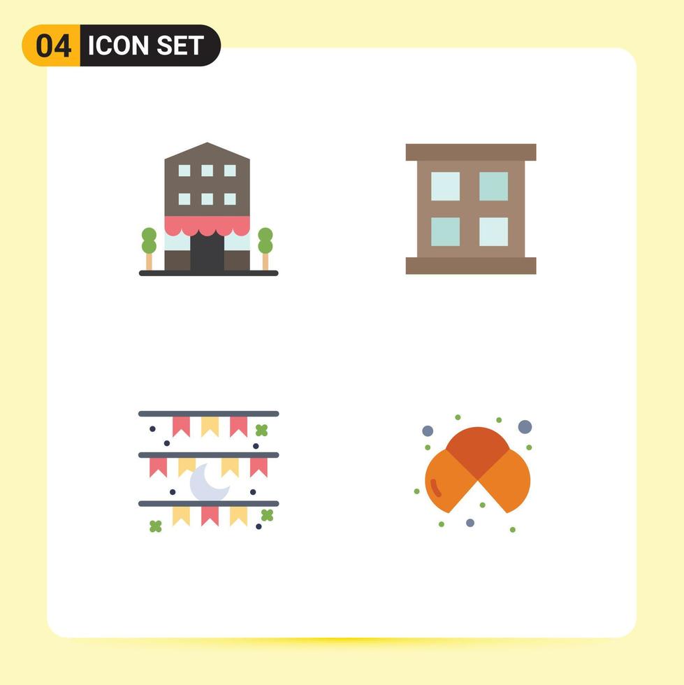User Interface Pack of 4 Basic Flat Icons of buildings flag shop front window decoration Editable Vector Design Elements
