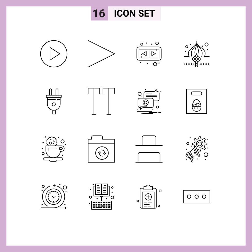 16 Universal Outline Signs Symbols of all power masjid plug eid Editable Vector Design Elements