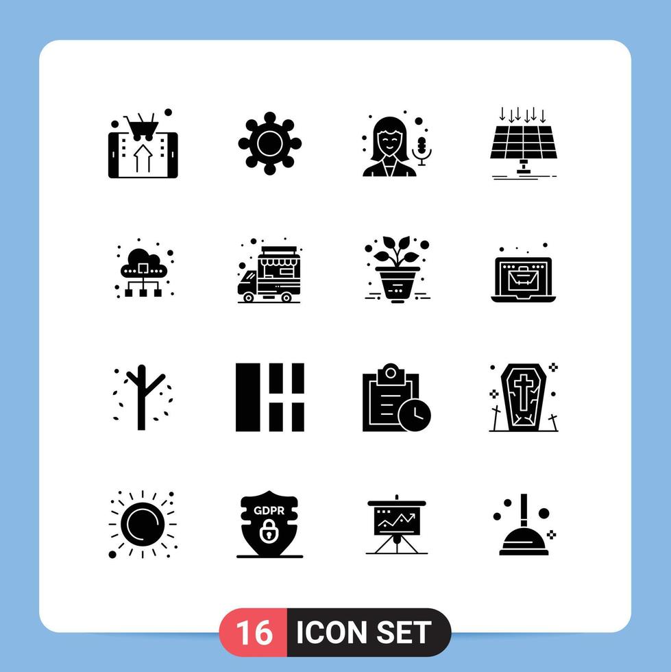 Editable Vector Line Pack of 16 Simple Solid Glyphs of data smart city female technology panel Editable Vector Design Elements