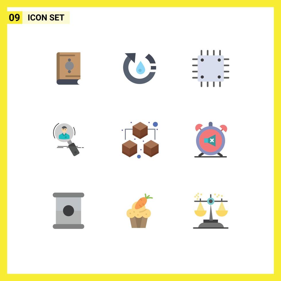 Editable Vector Line Pack of 9 Simple Flat Colors of hunting employee recycle search gadget Editable Vector Design Elements