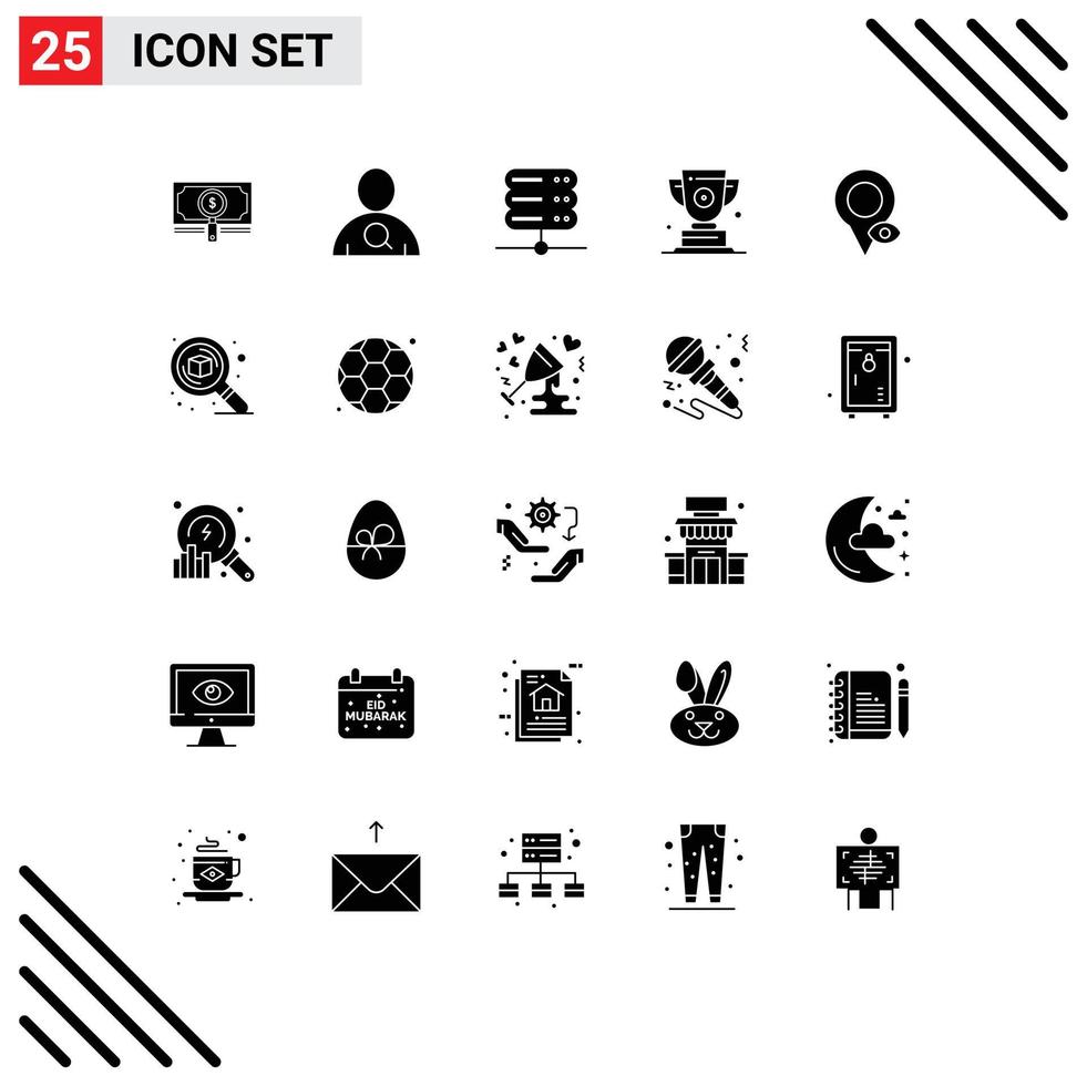 Set of 25 Vector Solid Glyphs on Grid for location first database prize cup Editable Vector Design Elements