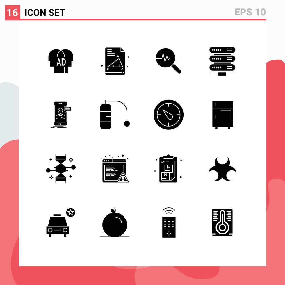 16 Universal Solid Glyph Signs Symbols of meeting chat info graphics storage data Editable Vector Design Elements